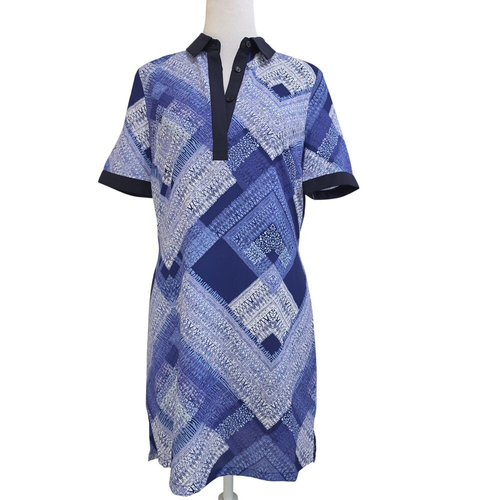 AND B NWT Size XS Multicolor Blue Geometric Patchwork Polo Shift Dress